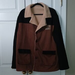 Men's Brown and Black Jacket with Cream Accents sherpa lining  Sz 3XL NWOT